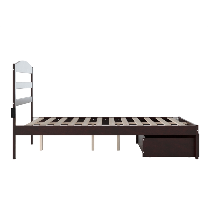 Warren Solid Wood Platform Bed with Foot Drawer Full in Espresso