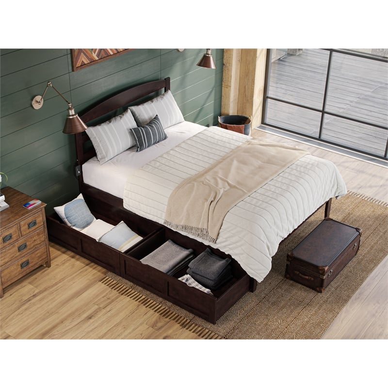 Warren Solid Wood Platform Bed with Storage Drawers Set of 2 Full Espresso