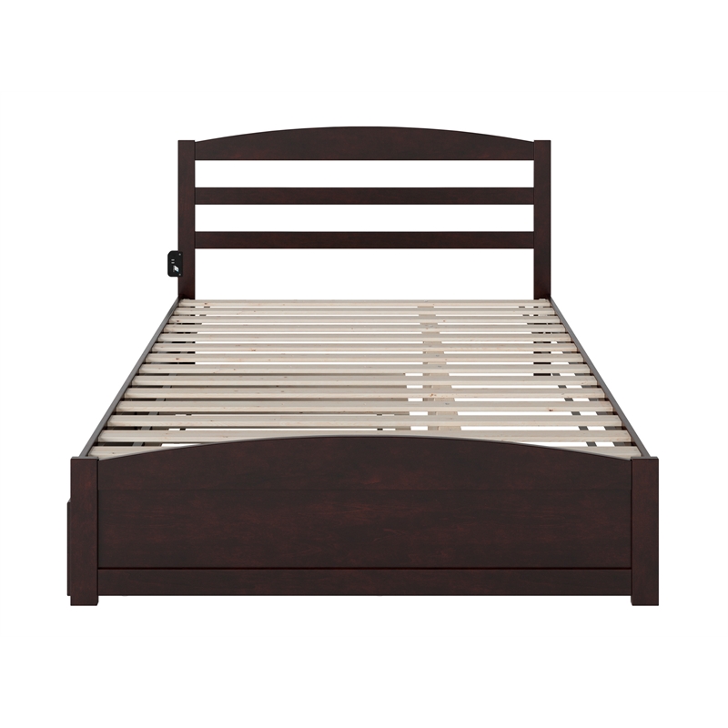 Warren Solid Wood Queen Platform Bed with Footboard Twin XL Trundle in Espresso
