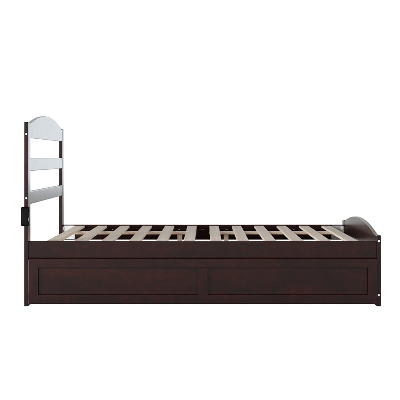 Warren Solid Wood Full Platform Bed with Footboard and Twin Trundle in Espresso