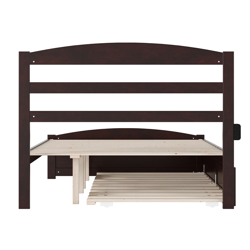 Warren Solid Wood Full Platform Bed with Footboard and Twin Trundle in Espresso