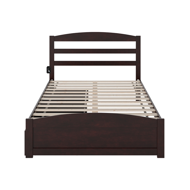 Warren Solid Wood Platform Bed with Footboard 2 Storage Drawers Full Espresso