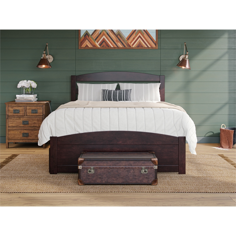 Warren Solid Wood Platform Bed with Footboard 2 Storage Drawers Full Espresso