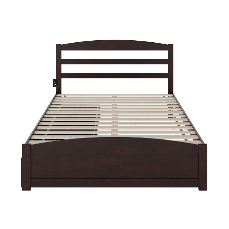 Warren Solid Wood Platform Bed with 2 Storage Drawers Queen in Espresso