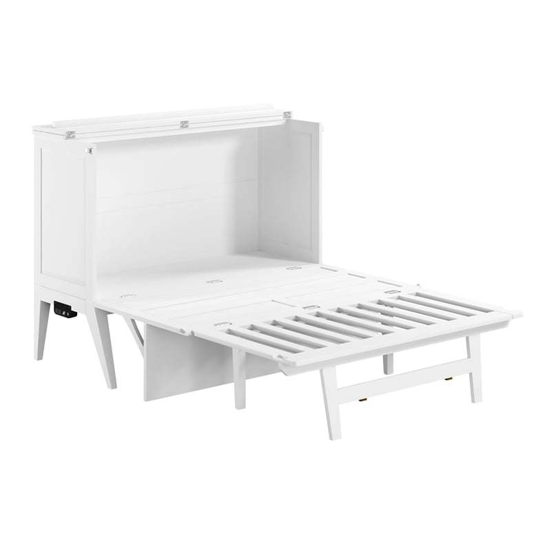 Northampton Full Wood Murphy Bed Desk with Mattress & Built-in Charger in White