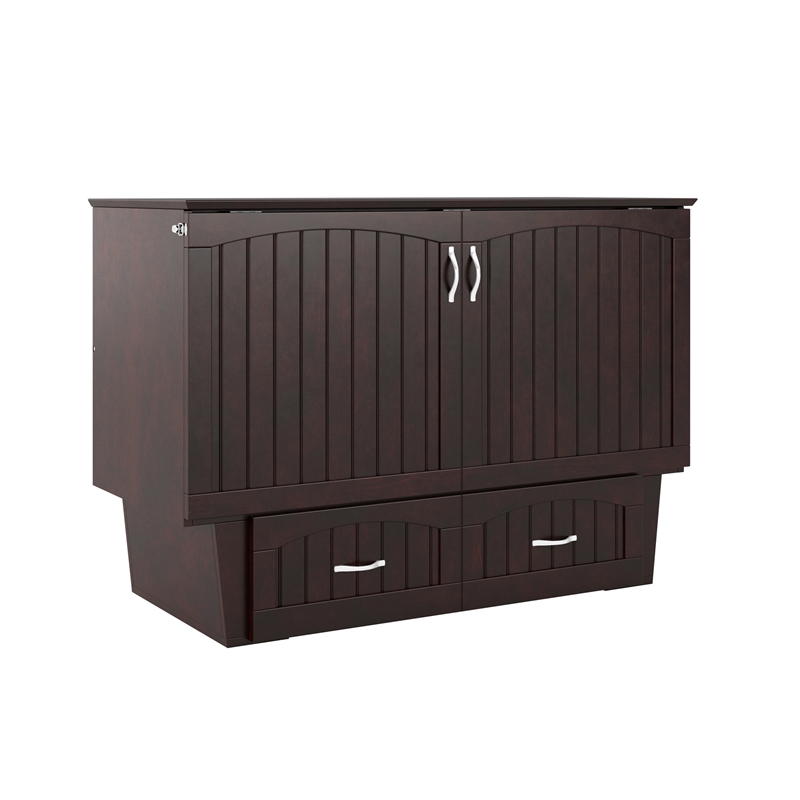Nantucket Full Wood Murphy Bed Chest w/Mattress and Built-in Charger in Espresso