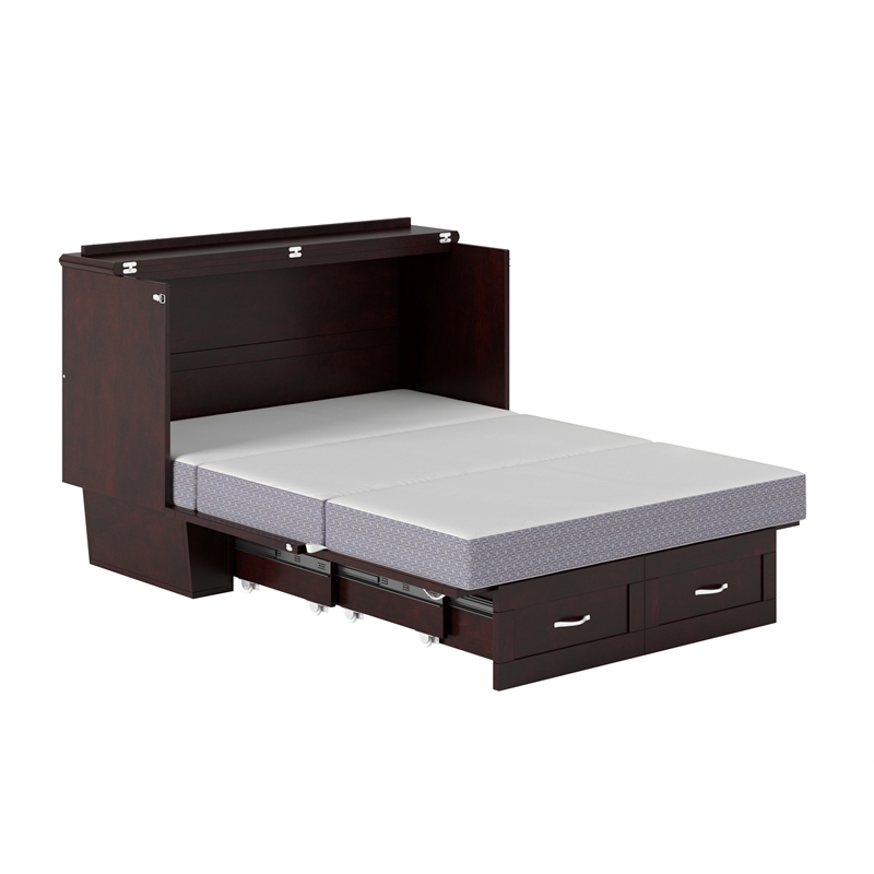 Monroe Solid Wood Frame Full Size Murphy Bed Chest with Mattress in Espresso