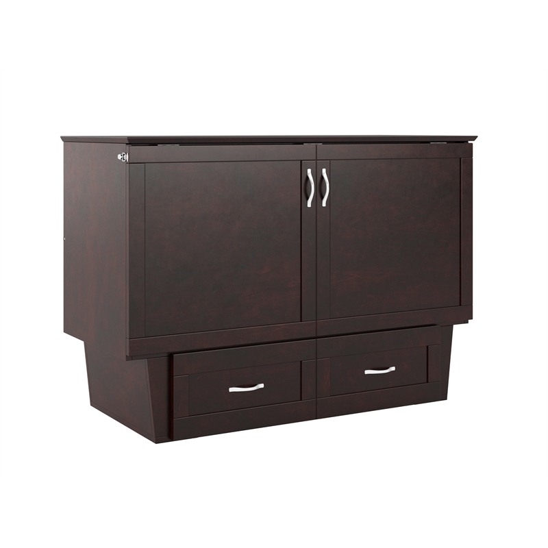 Monroe Solid Wood Frame Full Size Murphy Bed Chest with Mattress in Espresso