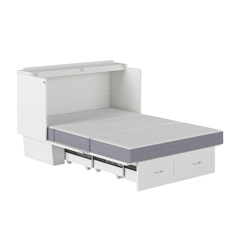 Monroe Solid Wood Frame Full Size Murphy Bed Chest with Mattress in White