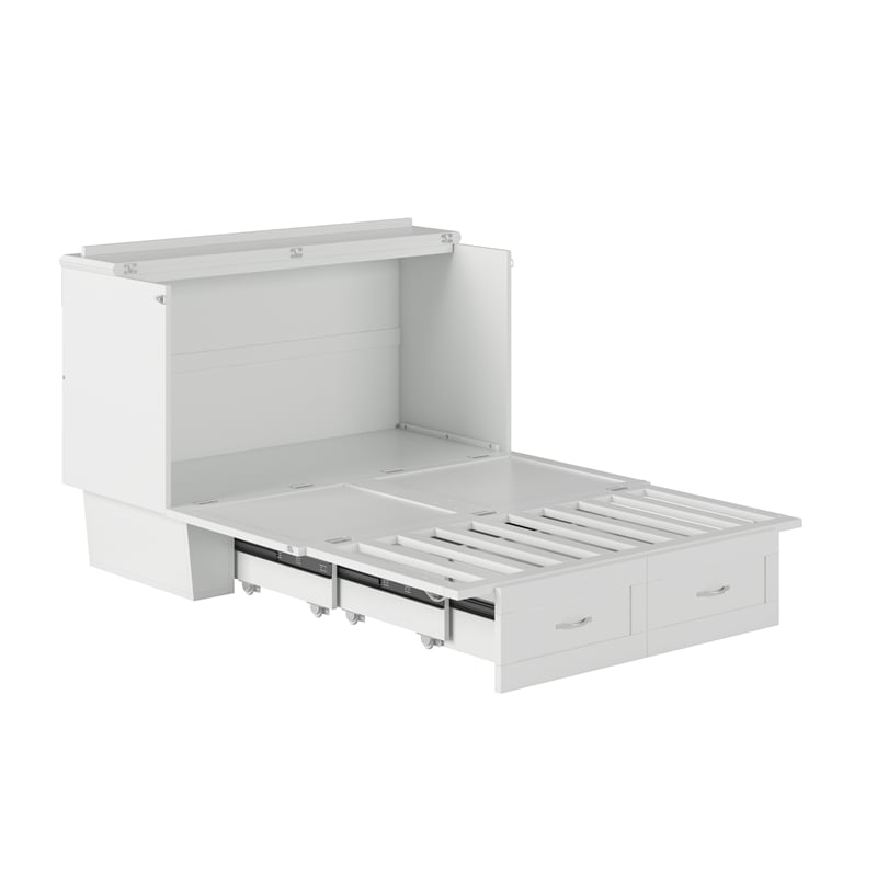 Monroe Solid Wood Frame Full Size Murphy Bed Chest with Mattress in White