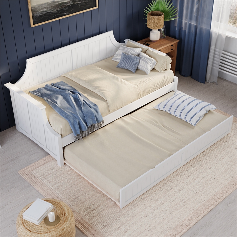 AFI Cambridge Mid-Century Solid Wood Daybed with Twin Trundle in White