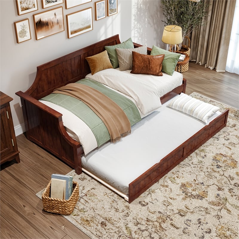 AFI Cambridge Mid-Century Solid Wood Daybed with Twin Trundle in Walnut