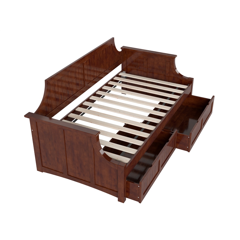 AFI Cambridge Mid-Century Solid Wood Twin Daybed with Set of 2 Drawers in Walnut