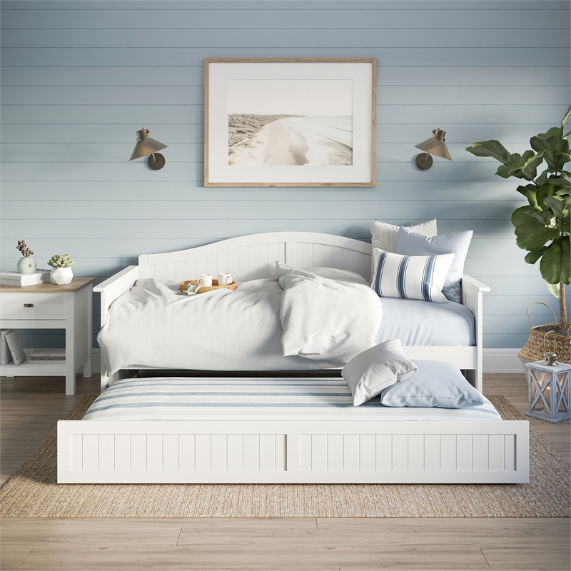AFI Nantucket Mid-Century Solid Wood Twin Daybed with Trundle in White