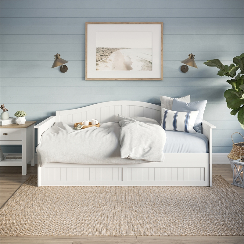 AFI Nantucket Mid-Century Solid Wood Twin Daybed with Trundle in White