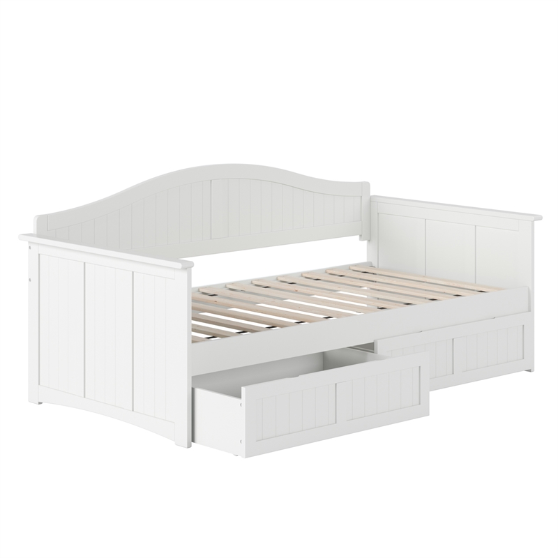 AFI Nantucket Mid-Century Solid Wood Twin Daybed with Set of 2 Drawers in White