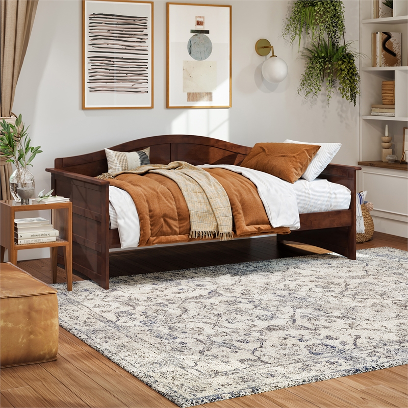 AFI Acadia Mid-Century Solid Wood Twin Daybed with Back Board in Walnut