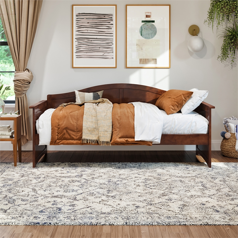 AFI Acadia Mid-Century Solid Wood Twin Daybed with Back Board in Walnut