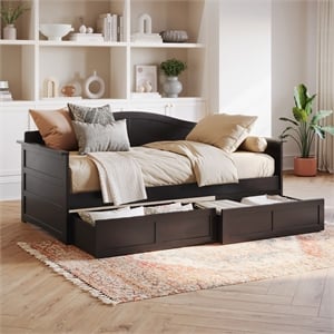 AFI Acadia Mid-Century Solid Wood Twin Daybed with Set of 2 Drawers in Espresso