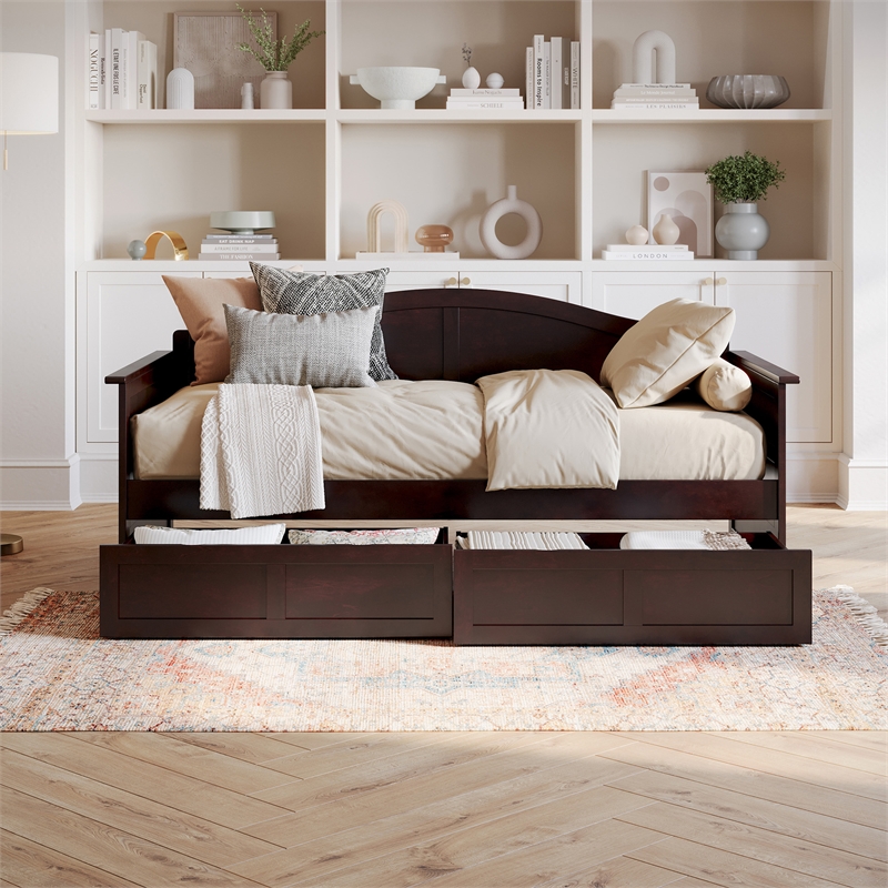 AFI Acadia Mid-Century Solid Wood Twin Daybed with Set of 2 Drawers in Espresso