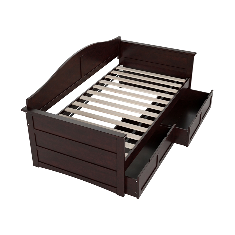 AFI Acadia Mid-Century Solid Wood Twin Daybed with Set of 2 Drawers in Espresso
