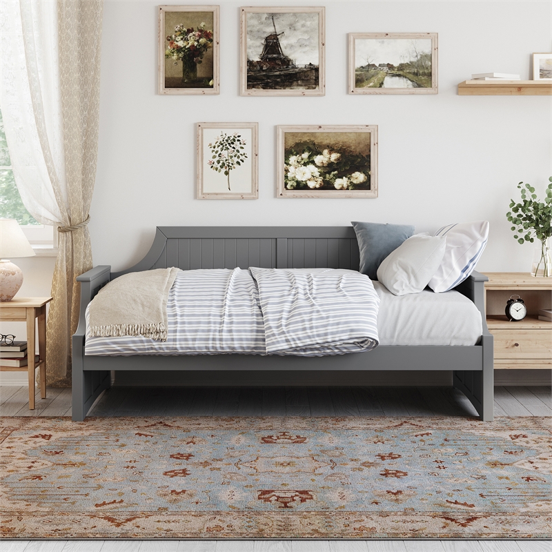 AFI Cambridge Mid-Century Solid Wood Twin Daybed with Curved Backboard in Gray