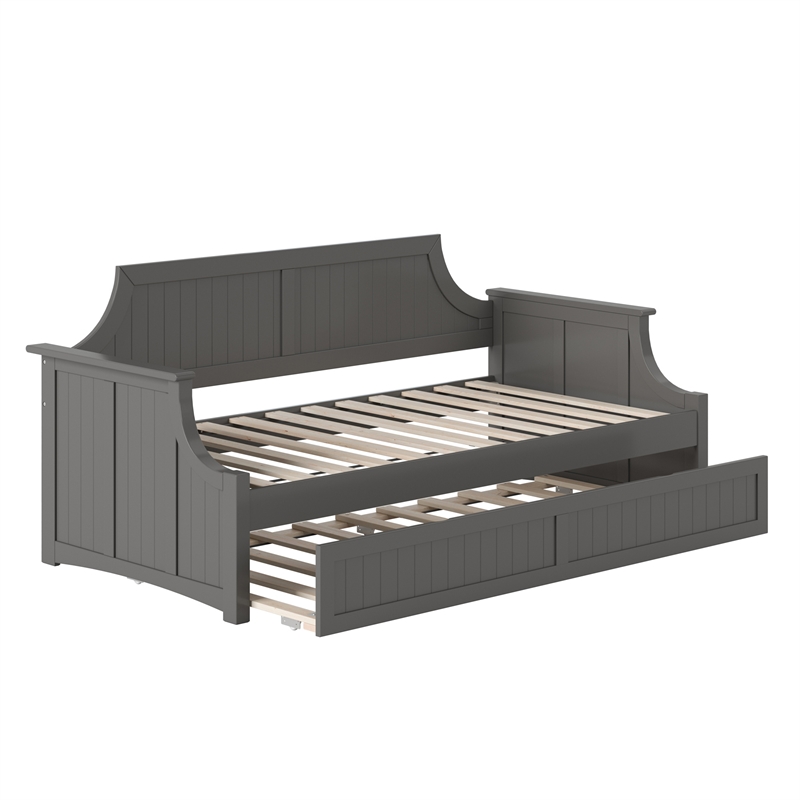 AFI Cambridge Mid-Century Solid Wood Daybed with Twin Trundle in Gray