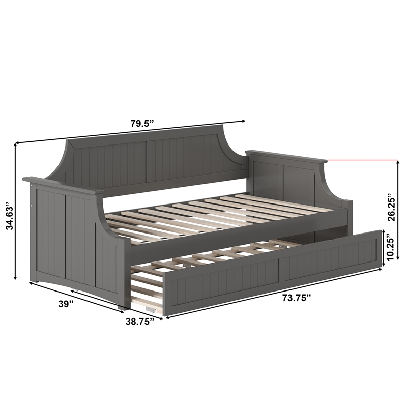 AFI Cambridge Mid-Century Solid Wood Daybed with Twin Trundle in Gray