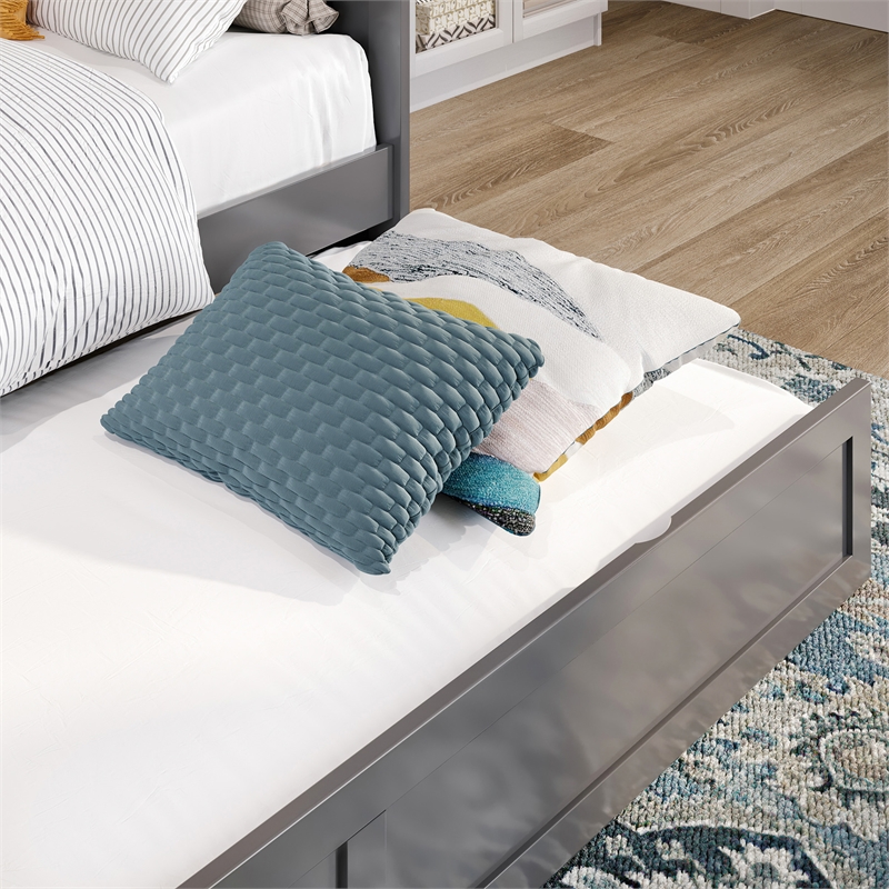 AFI Acadia Mid-Century Solid Wood Twin Daybed with Twin Trundle in Gray