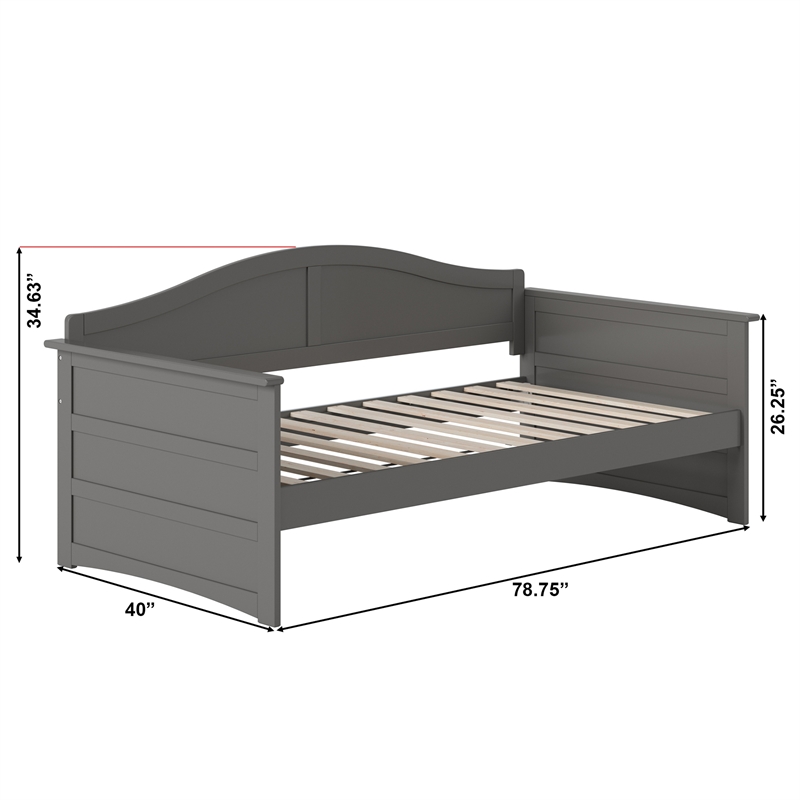 AFI Acadia Mid-Century Solid Wood Twin Daybed with Back Board in Gray