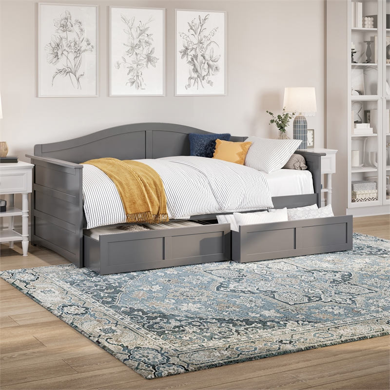 AFI Acadia Mid-Century Solid Wood Twin Daybed with Set of 2 Drawers in Gray