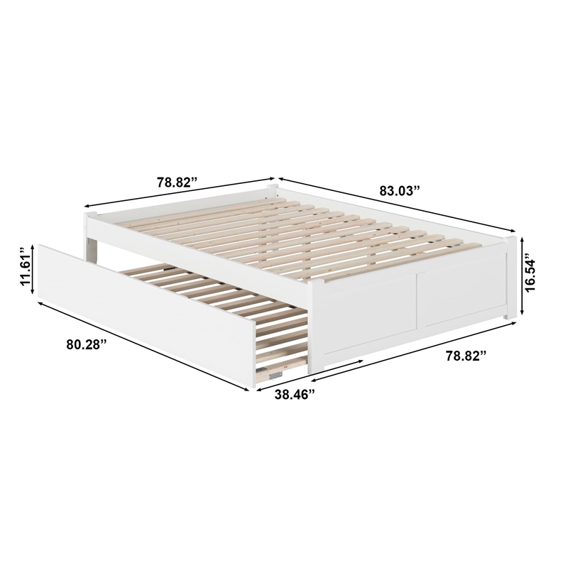 AFI Concord Wood King Platform Bed w/ Footboard and Twin XL Trundle in White