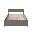 Orlando Wood King Platform Bed with Footboard and Twin XL Trundle in Grey