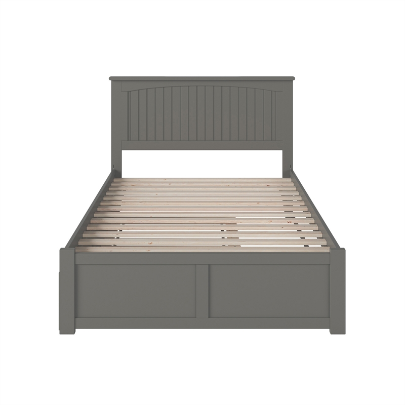 Nantucket Wood King Platform Bed with Footboard and Twin XL Trundle in Grey