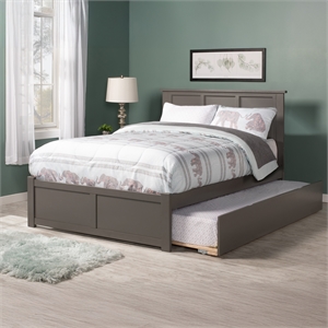 Madison Solid Wood King Platform Bed with Footboard and Twin XL Trundle in Grey