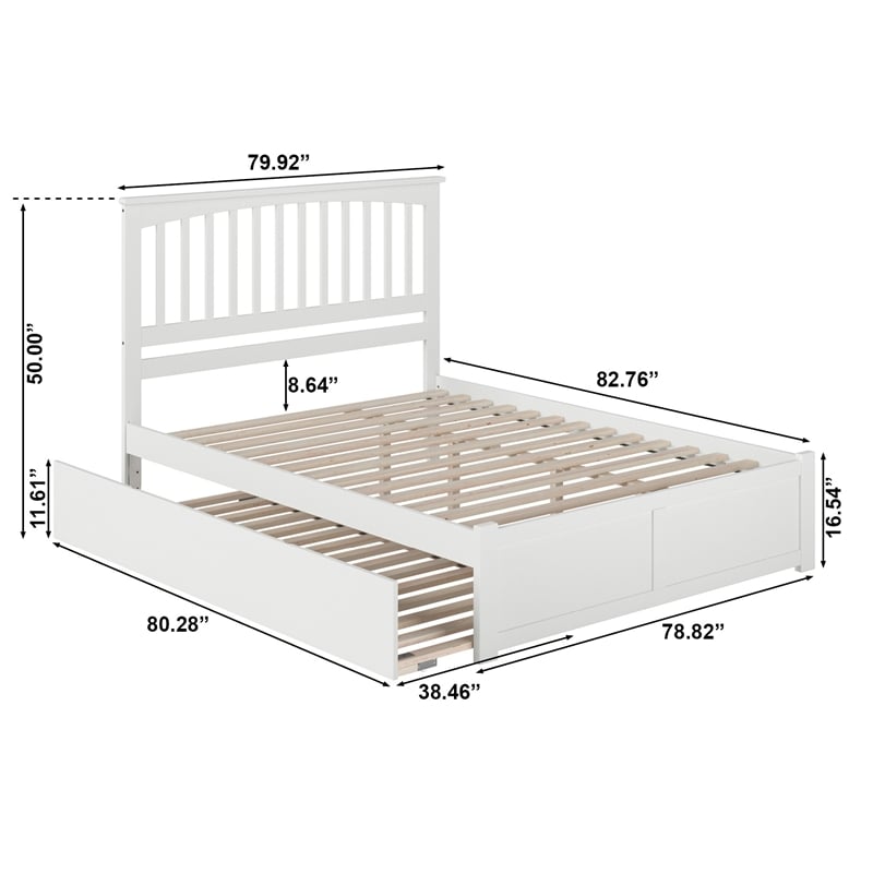 Mission Solid Wood King Platform Bed with Footboard and Twin XL Trundle in White