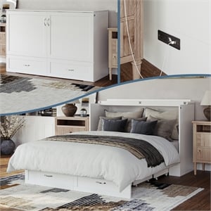 AFI Raleigh Modern Queen Solid Wood Murphy Bed Chest with Mattress in White