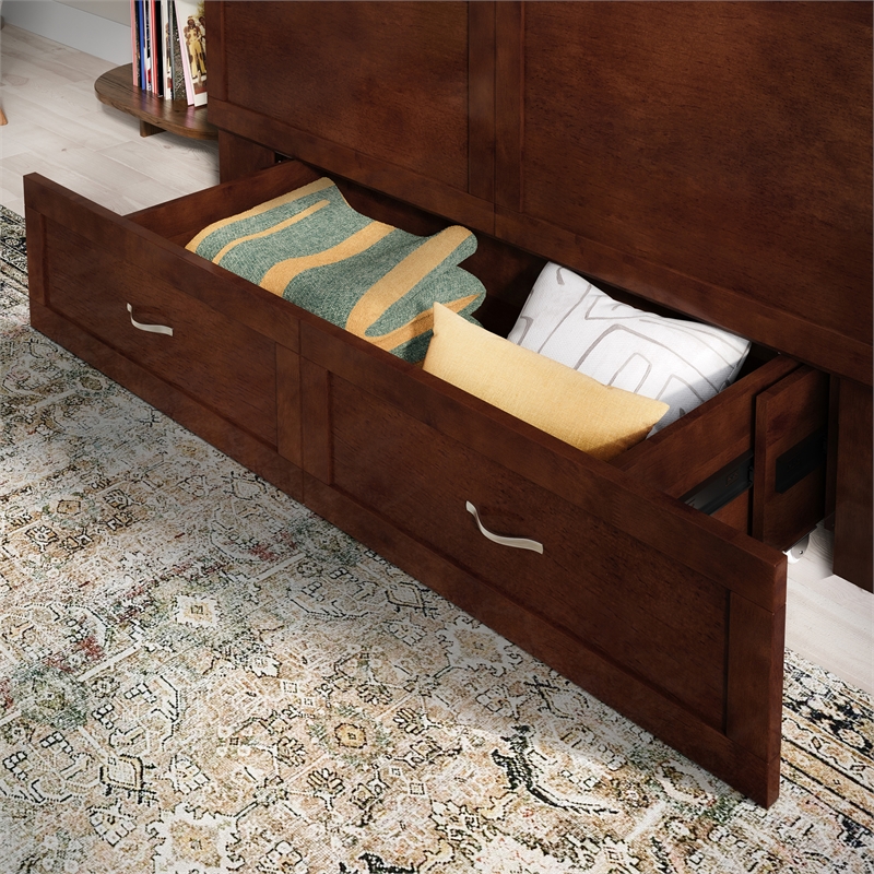 AFI Raleigh Modern Queen Solid Wood Murphy Bed Chest with Mattress in Walnut