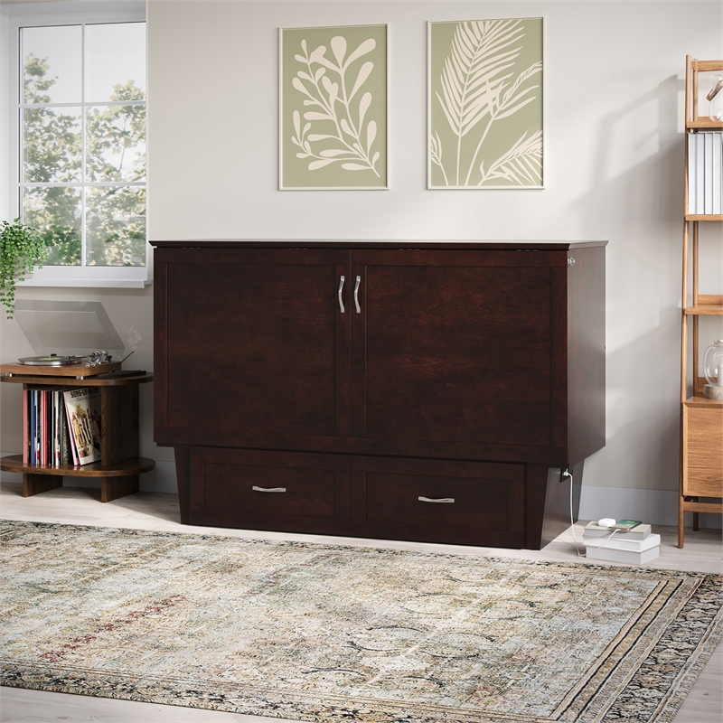 AFI Chelsea Queen Solid Wood Murphy Bed Chest with Mattress in Espresso