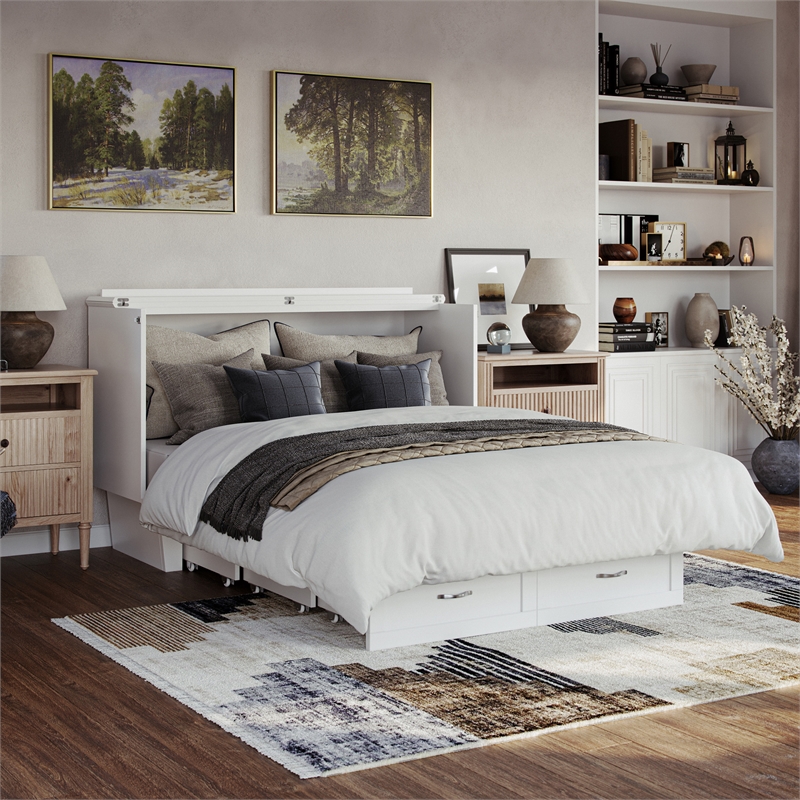 AFI Chelsea Queen Solid Wood Murphy Bed Chest with Mattress in White