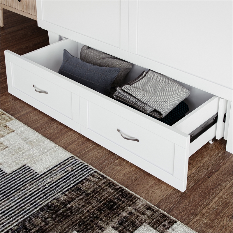 AFI Chelsea Queen Solid Wood Murphy Bed Chest with Mattress in White