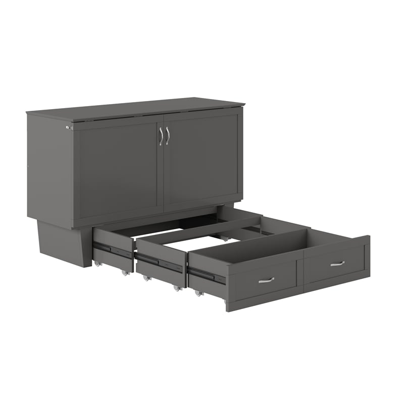 AFI Chelsea Queen Solid Wood Murphy Bed Chest with Mattress in Gray