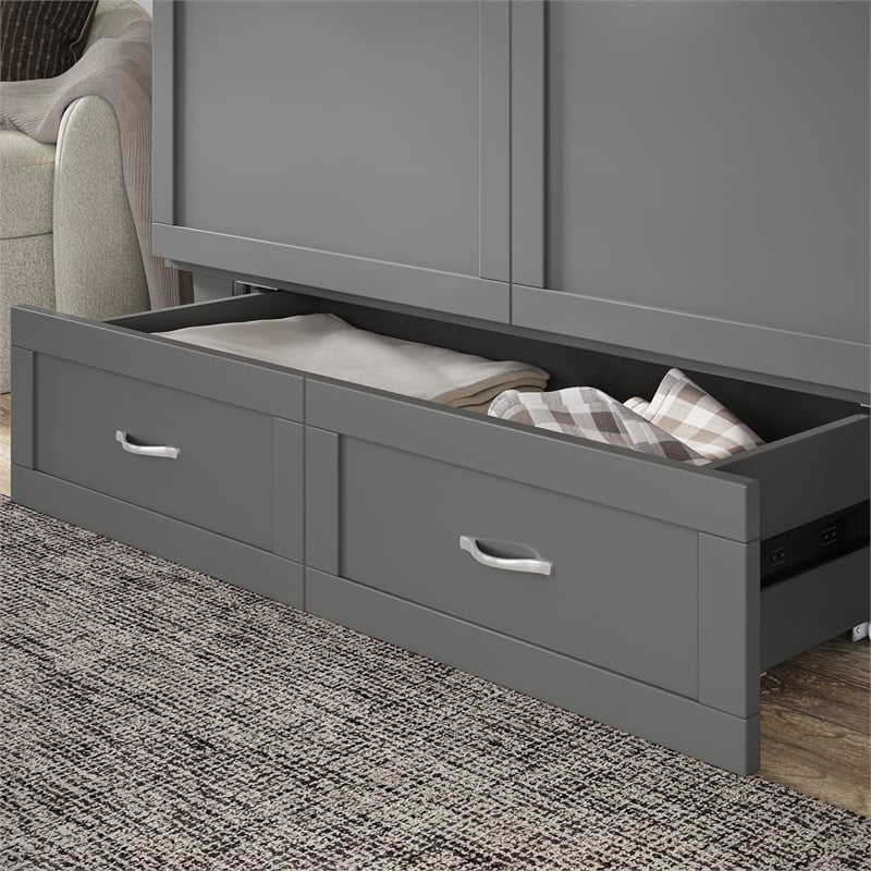 AFI Chelsea Queen Solid Wood Murphy Bed Chest with Mattress in Gray