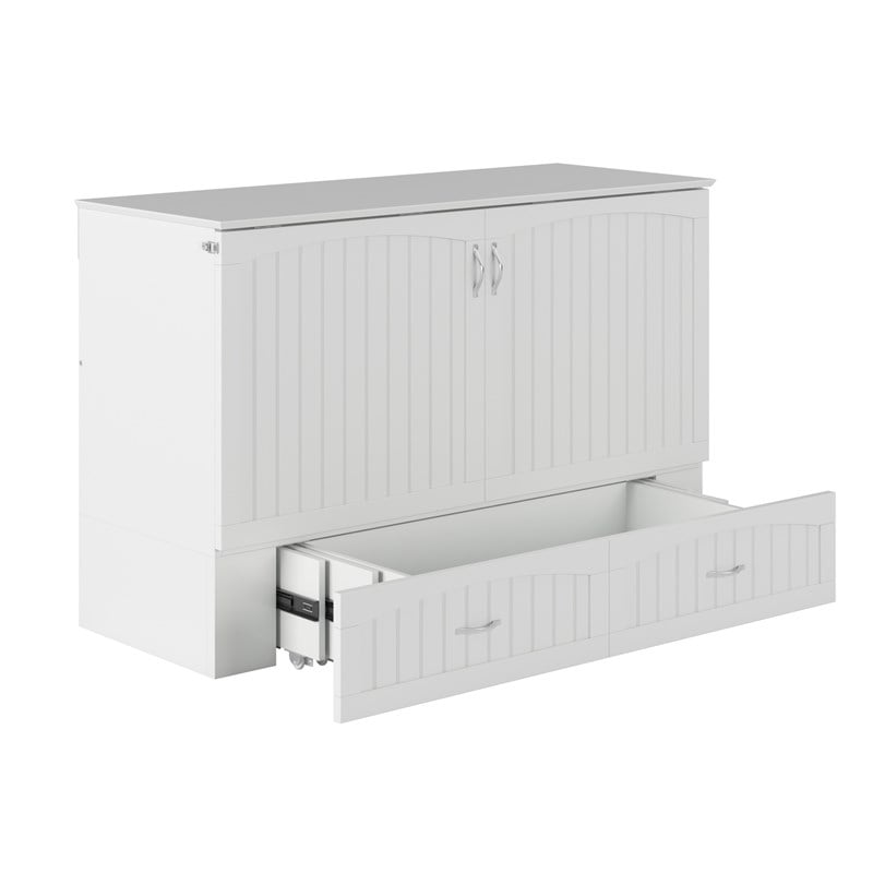 AFI Aspen Queen Solid Wood Murphy Bed Chest with Mattress in White
