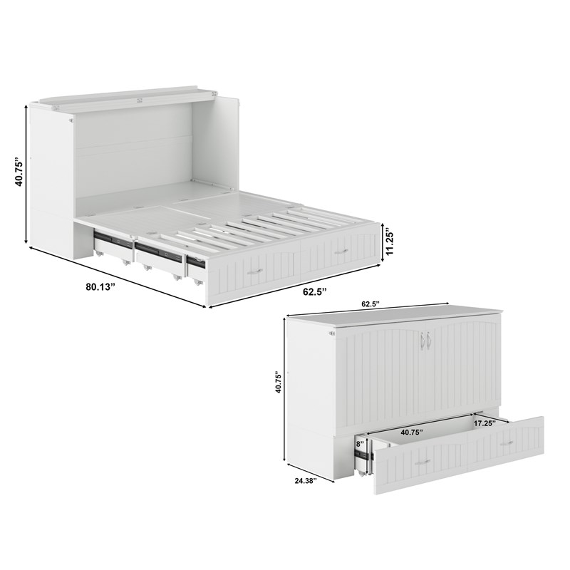 AFI Aspen Queen Solid Wood Murphy Bed Chest with Mattress in White