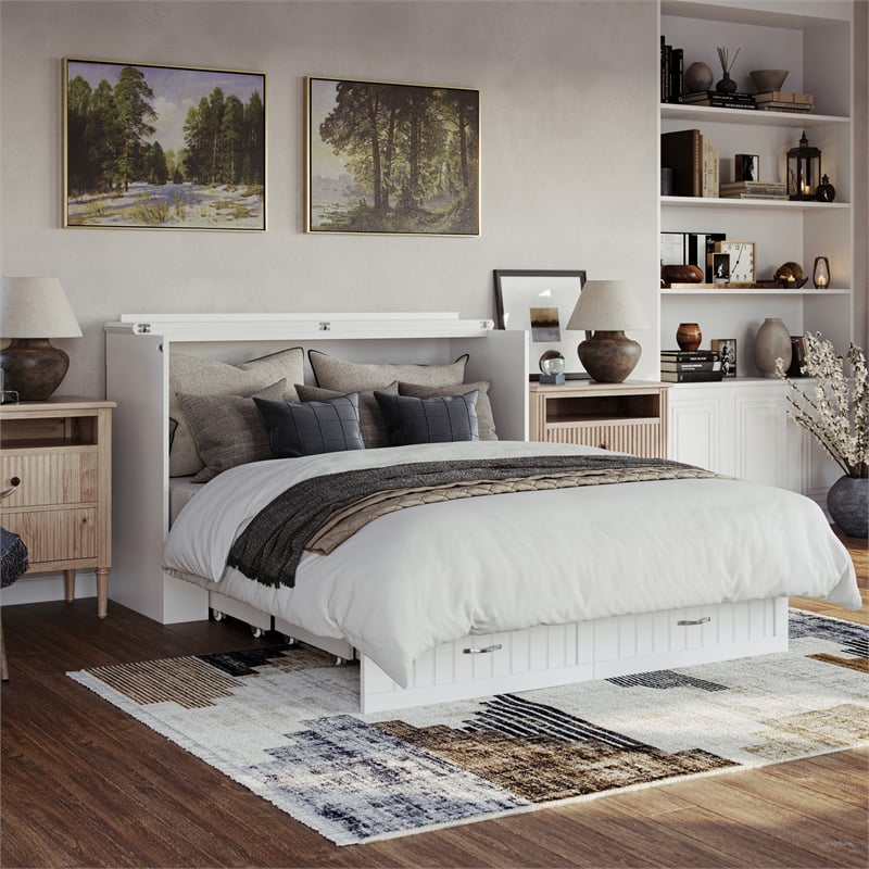 AFI Aspen Queen Solid Wood Murphy Bed Chest with Mattress in White