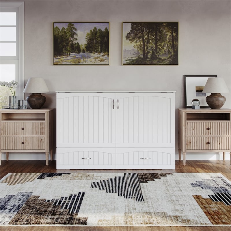 AFI Aspen Queen Solid Wood Murphy Bed Chest with Mattress in White