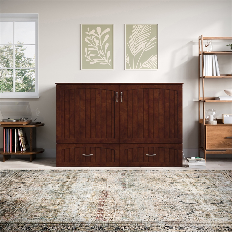 AFI Aspen Queen Solid Wood Murphy Bed Chest with Mattress in Walnut