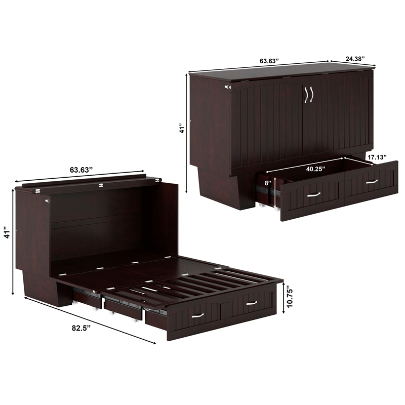 AFI Sydney Queen Solid Wood Murphy Bed Chest with Mattress in Espresso
