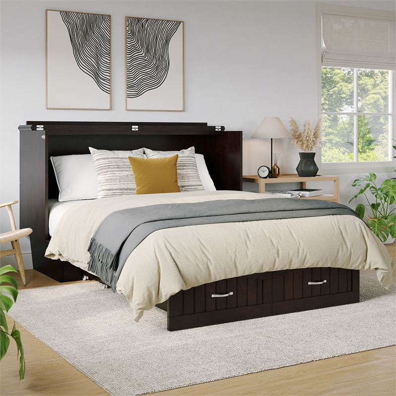 AFI Sydney Queen Solid Wood Murphy Bed Chest with Mattress in Espresso